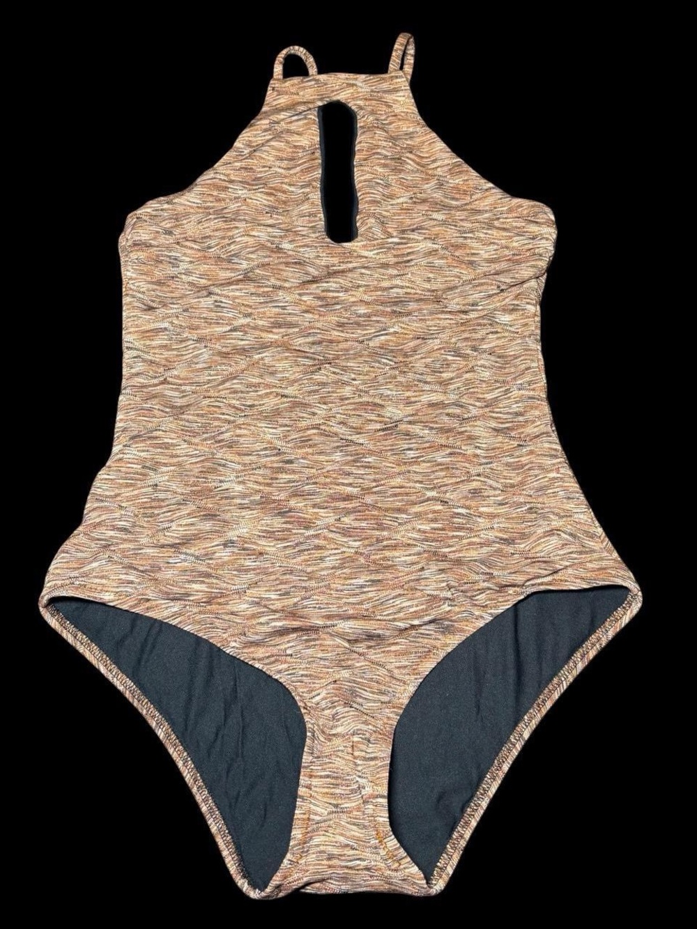 BECCA Tan Multi-Stripe High Neck One-Piece Swimsuit